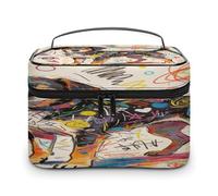 FodPand A Dog with Messy Drawings Makeup Bag with Makeup Brush Compartment Cosmetic Bag with Handle And Zipper Portable Organizer Bag for Daily, Camping, Traveling, Hotel