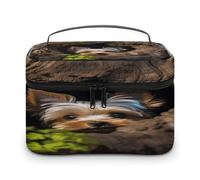 FodPand A Little Yorkshire Terrier Nestled in A Tree Hole Makeup Bag with Makeup Brush Compartment Cosmetic Bag with Handle And Zipper Portable Organizer Bag for Daily, Camping, Traveling, Hotel
