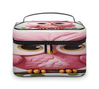 FodPand A Pink Owl Makeup Bag with Makeup Brush Compartment Cosmetic Bag with Handle And Zipper Portable Organizer Bag for Daily, Camping, Traveling, Hotel