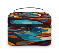 FodPand Abstract Colored Woman Face Makeup Bag with Makeup Brush Compartment Cosmetic Bag with Handle And Zipper Portable Organizer Bag for Daily, Camping, Traveling, Hotel