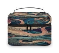 FodPand Abstract Octopus Kraken Makeup Bag with Makeup Brush Compartment Cosmetic Bag with Handle And Zipper Portable Organizer Bag for Daily, Camping, Traveling, Hotel
