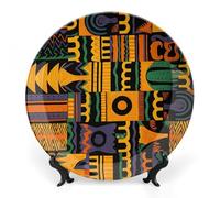 FodPand African Ethnic Pattern Decorative Plate with Display Stand | Round Bone China Plates Porcelain Wall Hanging Large Plate Personalized Photo Ceramic Dinner Plate Tabletop Art 6inch