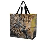 FodPand African Leopard Reusable Grocery Bag with Pockets And Handle Lightweight Durable Shopping Bags Large Size Bag for Groceries Travel And Everyday Use 15.7x15.7x6.3 in