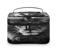 FodPand African Lion Black And White Makeup Bag,Portable Large Capacity Travel Cosmetic Bag Adjustable Lightweight Hand-held Makeup Box for Women Daily Use