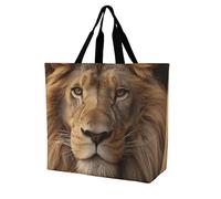 FodPand African Lion Head Reusable Grocery Bag with Pockets And Handle Lightweight Durable Shopping Bags Large Size Bag for Groceries Travel And Everyday Use 15.7x15.7x6.3 in