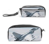 FodPand Aircraft Fighter Jets Pencil Pouch Mini Makeup Bag with Handle - 7.8x3.9x2.1 Inches Durable Waterproof PU Leather, Large Capacity Portable Pencil Case for Office, Travel