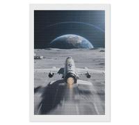 FodPand Aircraft on The Lunar Surface 5D Diamond Painting Kits for Adults Beginners Full Drill Round Diamond Dots Pictures Gem Art Supplies for Home Wall Room Decoration DIY Craft Set Gift 8x12