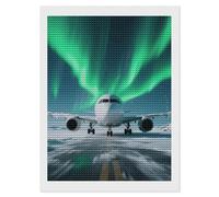 FodPand Airplane Under The Polar Night Sky 5D Diamond Painting Kits for Adults Beginners Full Drill Round Diamond Dots Pictures Gem Art Supplies for Home Wall Room Decoration DIY Craft Set Gift 12x16