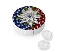 FODPAND America Patriotic Flower Contact Lens Case with Cleaner Washer Portable Contact Lens Holder Box with Mirror Tweezers Remover Tool Solution Bottle for Daily Makeup Office