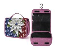 FODPAND America Patriotic Flower Toiletry Bag,Portable Hanging Travel Toiletry Bags with Hook Cosmetic Case Makeup Bag Organizer for Toiletries
