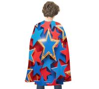 FodPand American Blue Red Stars Halloween Cloak Cosplay Costumes for Adults | Soft Satin Cape Poncho, Wizard/Witch/Vampire/Knight/Royal Roleplay, Spooky Party Favor, Trick or Treat Essential Accessories