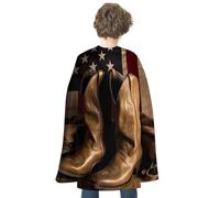 FodPand American Flag with Cowboy Boots Halloween Cloak Reversible Renaissance Cape Medieval Costume for Cosplay Themed Party Dress Up