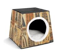 FODPAND Ancient Egypt Tribe Series Cat Bed Cave for Small Dog Cat House 3-in-1 Foldable Cats Beds with Removable Washable Cushioned Pillow Covered Cave Pet Tents with Non-Slip Bottom