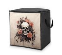 FodPand Ancient Skull And Flowers Storage Bins 70L Large Capacity Clothes Storage Bags with Handles, Blanket Organizer Heavy Duty Closet Organizers for Clothing Comforters Pillows Bedding