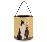 FodPand Antique Daisy Cat Halloween Trick Or Treat Bag Reusable Candy Tote | Reinforced Polyester, Collapsible & Machine Washable, 8x8" Spacious, Wide Handles for Small Hand, Reusable Year After Year