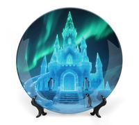 FodPand Aurora Ice Castle Bone China Decorative Plate with Display Stand, 6inch Porcelain Wall Hanging Plate for Home Office Decor, Elegant Round Ceramic Plates for Home Decor & Gift Idea