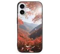 FodPand Autumn Red Leaf Valley Phone Case for iPhone 16 Tempered Glass Hard Phone Protective Cover Anti-Scratch Shockproof Minimalist Aesthetic Case for Women & Men