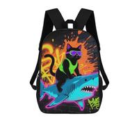 FodPand Backpack 17 Inch Laptop Backpack Water Resistant Bookbag Blacklight Cat Riding Shark Large Capacity Travel Bag