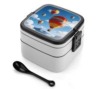 FodPand Balloon Adventure Bento Box,2 Stackable Bento Lunch Containers Lunchable Food Container with Utensil Adult Lunch Box for Dining Out, Work, Picnic