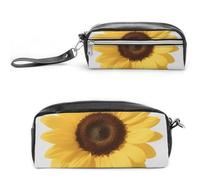 FodPand Beautiful Yellow Summer Sunflower Pencil Pouch Mini Makeup Bag with Handle - 7.8x3.9x2.1 Inches Durable Waterproof PU Leather, Large Capacity Portable Pencil Case for Office, Travel