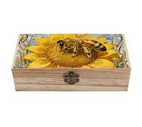 FodPand Bee Sunflower Disc Wooden Storage Box Keepsake Gift Box Handmade Jewelry Storage Chest with Hinged Lock Vintage Decorative Memory Boxes Organizer for Home Office, Wedding Gift