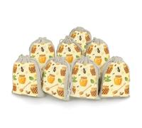 FodPand Bees And Honey Drawstring Pouch Small Gift Bags 8-Pack | 6.7x4.9 In Reusable Empty Gift Pouches, Washable & Portable Drawstring jewelry Pouches Sachet Bags for Storage Travel Jewelry