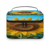 FodPand Beutiful Sunflower Makeup Bag,Portable Large Capacity Travel Cosmetic Bag Adjustable Lightweight Hand-held Makeup Box for Women Daily Use