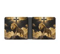 FodPand Black And Gold African Leo Lion King with Cross Wallet for Men Leather Bifold Wallet Front Pocket Wallets Card Holder Wallets Money Clip