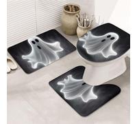 FodPand Black and Halloween Ghost Bathroom Rug Sets 3 Piece Home Decor | Soft Microfiber Absorbent Bath Mat, U-Shaped Contour Toilet Mat And Toilet Lid Cover, Non Slip, Quick Dry, Machine Washable