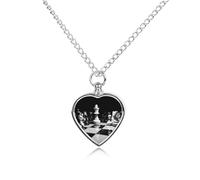 FodPand Black And White Chess Urn Necklace for Ashes Personalized Pet Cremation Jewelry Dogs Cats Remembrance Jewelry Heart Shaped Urn Pendant for Puppy Pet Memorial Keepsake Jewelry
