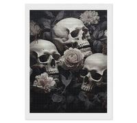 FodPand Black and White Flowers and Skull Diamond Painting Kits for Adults Beginner 5D Round Drill Full Diamonds Pictures Gem Art Kits Crafts Gift DIY Diamond Art Kits for Home Wall Decor 12"x16"