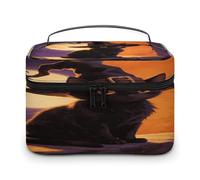FodPand Black Cat with Witch Hat for Halloween Makeup Bag with Makeup Brush Compartment Cosmetic Bag with Handle And Zipper Portable Organizer Bag for Daily, Camping, Traveling, Hotel