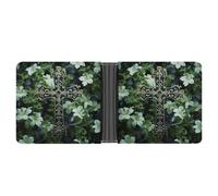 FodPand Black Cross Among Green Flowers Wallet Slim Minimalist Men Wallet Durable Portable Bifold Purse PU Passcase