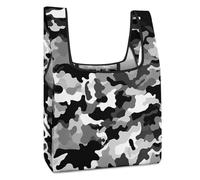FodPand Black Grey White Camo Shopping Bags Foldable Grocery Bags Heavy Duty Reusable Tote Bag Large Cute Cloth Gift Bag Washable Storage Pouch for Market Holiday Camping Traveling