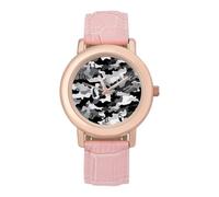 FodPand Black Grey White Camo Watch for Women Leather Strap Watch