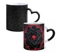 FodPand Black Mandala Heart Color Changing Mugs Heat Sensitive Ceramic Coffee Mugs Funny Temperature Changing Mug Novelty Magic Cup Gift for Coffee Lover 11 Oz