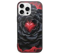 FodPand Black Mandala Heart Phone Case for iPhone 16 Tempered Glass Hard Phone Protective Cover Anti-Scratch Shockproof Minimalist Aesthetic Case for Women & Men
