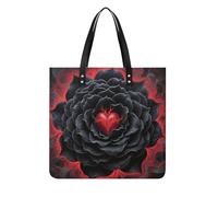 FodPand Black Mandala Heart Tote Bag for Women Leather Work Shopper Beach Handbag Travel Carryall Shoulder Bag