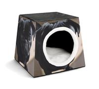 FODPAND Black Pug Dog Puppy Cat Bed Cave for Small Dog Cat House 3-in-1 Foldable Cats Beds with Removable Washable Cushioned Pillow Covered Cave Pet Tents with Non-Slip Bottom