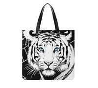 FodPand Black White Tiger Tote Bag 15.4 Inch Fashion Leather Handbag Reusable Shopping & Work Bag for Women