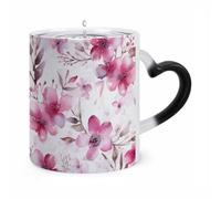FodPand Blooming Peach Flowers Color Changing Mug 11oz, Heat Sensitive Coffee Mug Reveals Pattern with Hot Liquid, Ceramic Novelty Coffee Cup with Heart Shaped Handle, Funny Gift