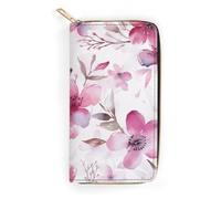 FodPand Blooming Peach Flowers Wallets for Men Women - PU Leather Zip Around Wallet with 4 Card Slots & 3 Cash Compartments, 7.8 X 4.1 Inch Large Capacity Long Purse for Travel