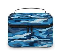 FodPand Blue Camouflage Pattern Makeup Bag,Portable Large Capacity Travel Cosmetic Bag Adjustable Lightweight Hand-held Makeup Box for Women Daily Use