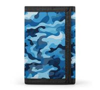FodPand Blue Camouflage Pattern Wallet,Portable Three Folds Wallet Sturdy With Hanging Buckle Zipper Wallets for Man Woman
