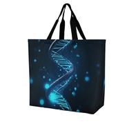 FodPand Blue DNA Structure Reusable Grocery Bag with Pockets And Handle Lightweight Durable Shopping Bags Large Size Bag for Groceries Travel And Everyday Use 15.7x15.7x6.3 in