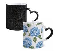 FodPand Blue Hydrangea Pattern Color Changing Mugs Heat Sensitive Ceramic Coffee Mugs Funny Temperature Changing Mug Novelty Magic Cup Gift for Coffee Lover 11 Oz