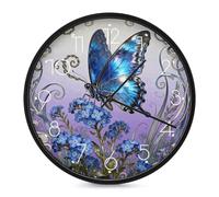 FodPand Blue Morpho Myosotis Silent Non-Ticking Wall Clock 10 Inch Modern Round Clock for Living Room, Kitchen, Bedroom, Office, Decorative Clocks with Easy Read Numbers