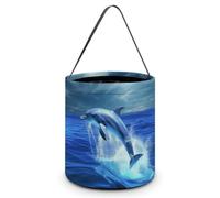 FodPand Blue Ocean Dolphin Halloween Trick Or Treat Bag Reusable Candy Tote | Reinforced Polyester, Collapsible & Machine Washable, 8x8" Spacious, Wide Handles for Small Hand, Reusable Year After Year