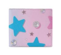 FodPand Blue Pink Glitter Bifold Wallet for Men Women, 4.3"x3.7" Compact Leather Wallet with ID Window & Coin Pocket, Slim Minimalist Card Holder for Daily Carry & Travel