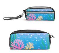 FodPand Blue Pink Mermaid Scales Pencil Pouch Mini Makeup Bag with Handle - 7.8x3.9x2.1 Inches Durable Waterproof PU Leather, Large Capacity Portable Pencil Case for Office, Travel